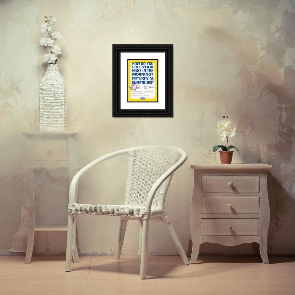 ArtDirect Durex Information Service for Sexual Health 14x18 Black Ornate Frame and Double Matted Museum Art Print Titled: How Do You Like Your Eggs in the Morning (1994)
