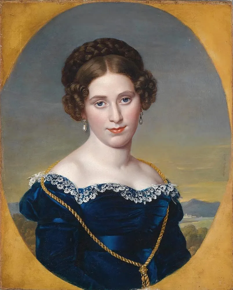 ArtDirect Eduard Friedrich Leybold 15x18 Gold Ornate Frame and Double Matted Museum Art Print Titled - Portrait of a Lady in Front of a Landscape Background (1822)