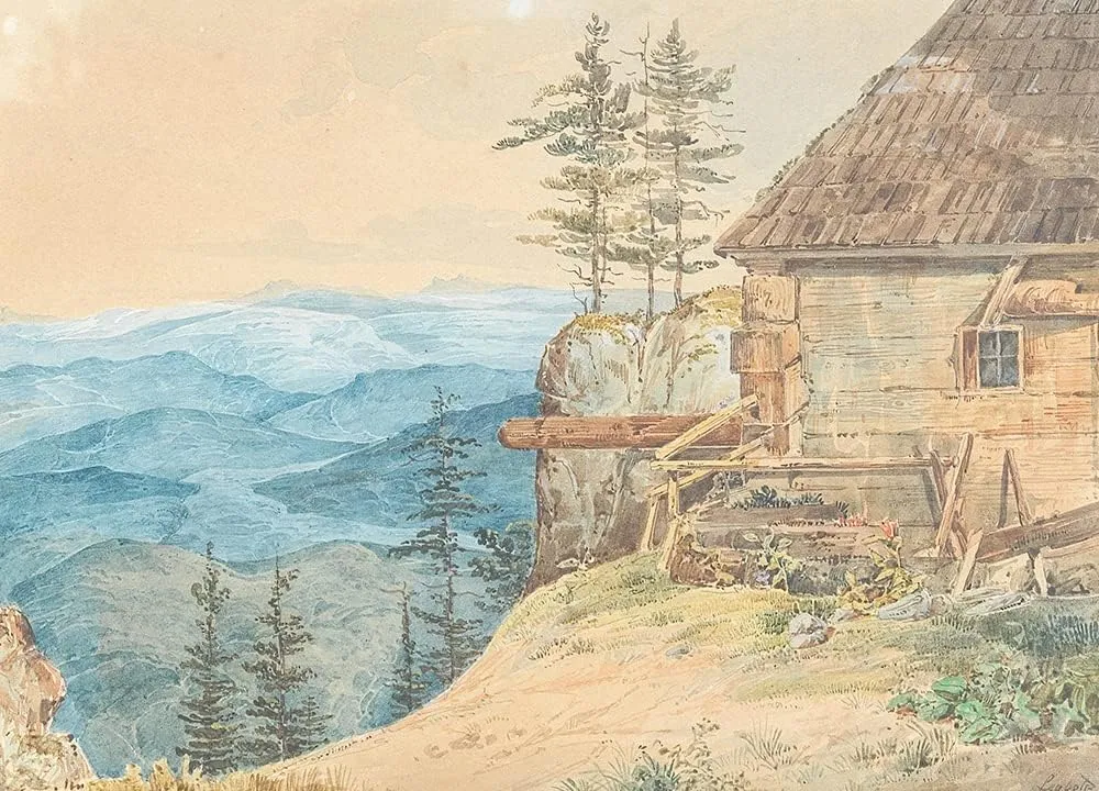 ArtDirect Eduard Friedrich Leybold 18x14 Gold Ornate Frame and Double Matted Museum Art Print Titled - View of the Mountain Landscape