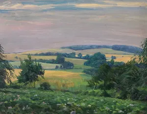 ArtDirect Eduard Steinbach 24x20 Gold Ornate Framed and Double Matted Museum Art Print Titled: North German Hilly Landscape (1915)