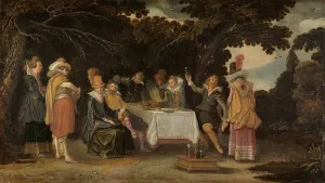 ArtDirect Esaias van de Velde 18x12 Gold Ornate Frame and Double Matted Museum Art Print Titled - An Open-Air Party (1615)