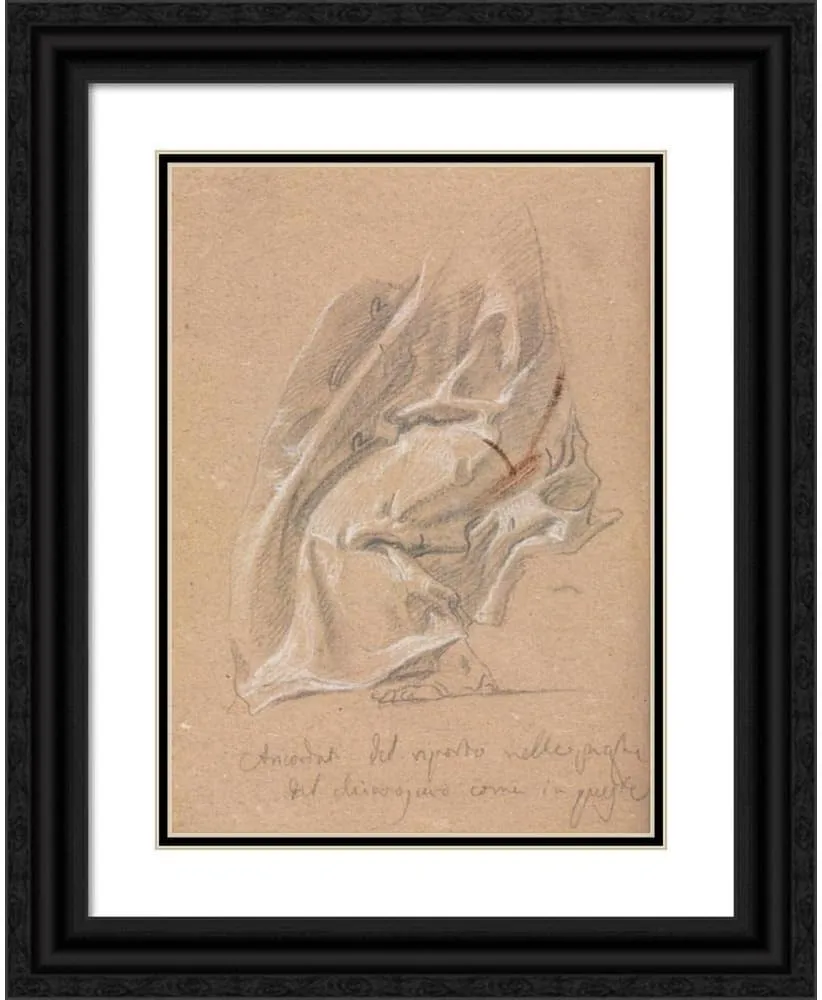 ArtDirect Francesco Lorenzi 14x18 Black Ornate Frame and Double Matted Museum Art Print Titled: Drapery Study with Foot and Inscription (1760)