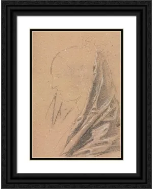 ArtDirect Francesco Lorenzi 14x18 Black Ornate Frame and Double Matted Museum Art Print Titled: Verona Sketchbook: Female Head with Drapery (Page 81) (1760)