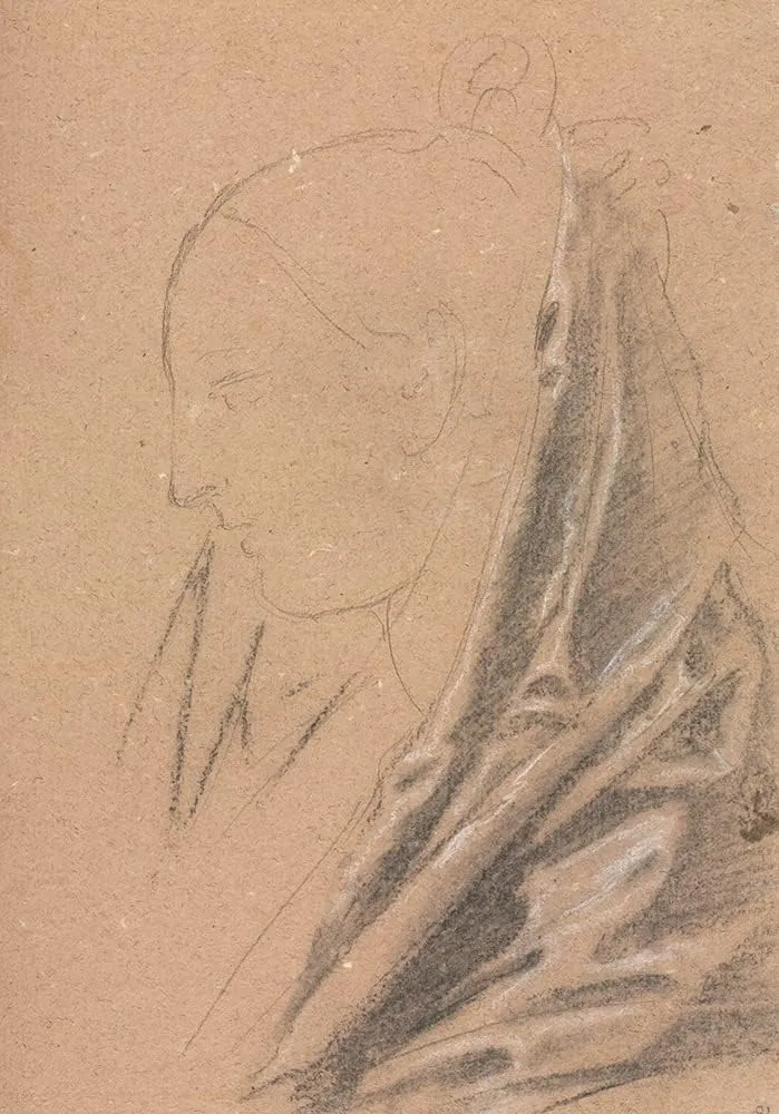 ArtDirect Francesco Lorenzi 14x18 Gold Ornate Frame and Double Matted Museum Art Print Titled - Verona Sketchbook: Female Head with Drapery (Page 81) (1760)