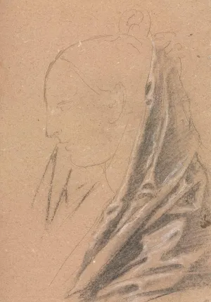 ArtDirect Francesco Lorenzi 14x18 Gold Ornate Frame and Double Matted Museum Art Print Titled - Verona Sketchbook: Female Head with Drapery (Page 81) (1760)