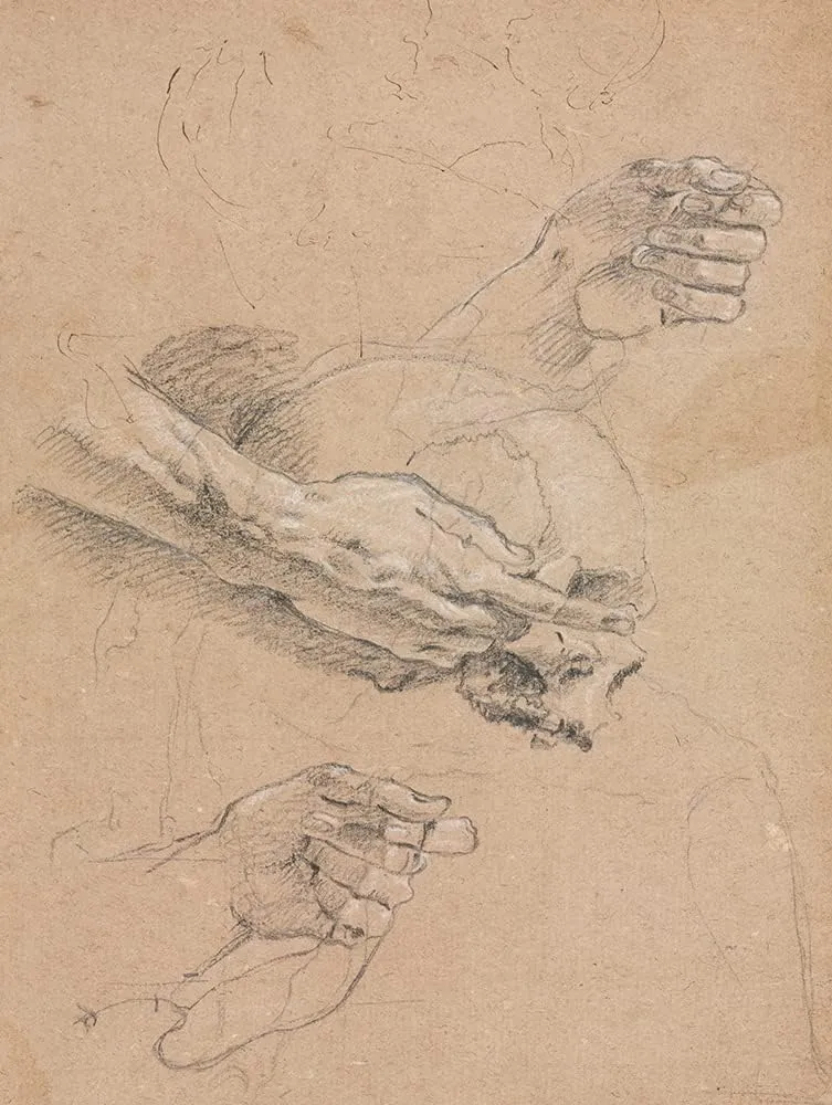 ArtDirect Francesco Lorenzi 15x18 Gold Ornate Frame and Double Matted Museum Art Print Titled - Study of Hands and Skull (1760)