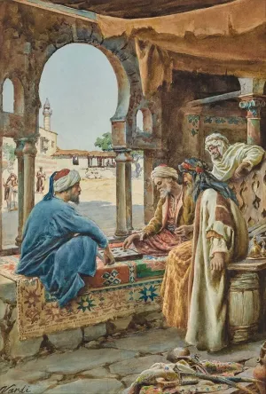 ArtDirect François Nardi 14x18 Gold Ornate Frame and Double Matted Museum Art Print Titled - The Game Of Draughts
