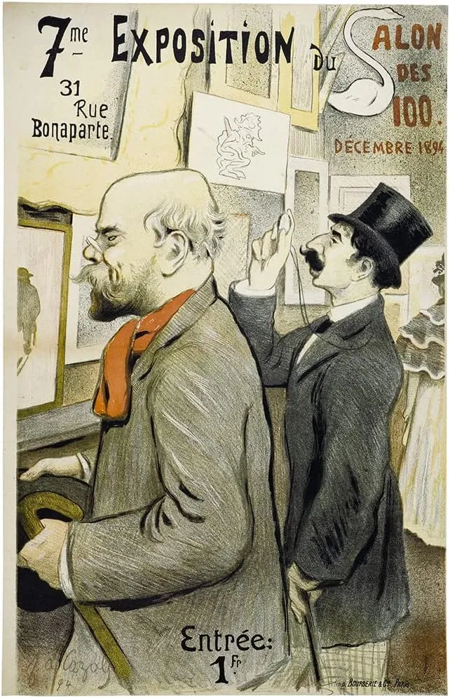 ArtDirect Frédéric Auguste Cazals 17x24 Black Ornate Framed and Double Matted Museum Art Print Titled: 7th Exhibition of the 100 Salon (1894)