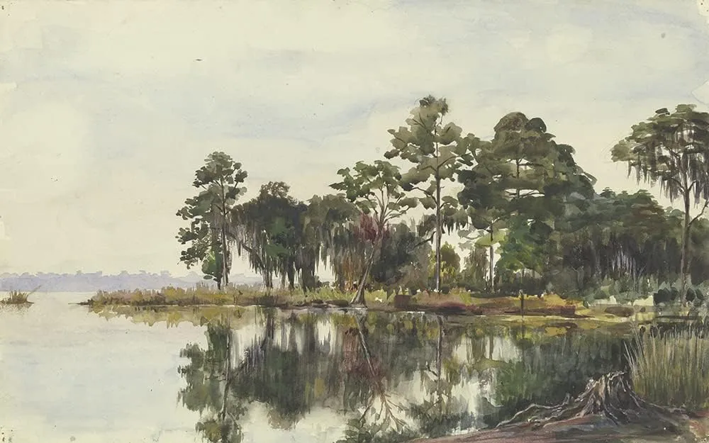 ArtDirect Fritz Hauck 18x13 Black Ornate Frame and Double Matted Museum Art Print Titled: Tree Strike on the Water, Jacksonville, November 29, 1904