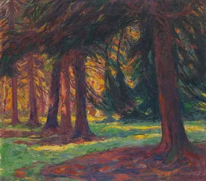 ArtDirect Georg Burmester 17x15 Gold Ornate Frame and Double Matted Museum Art Print Titled - Autumn Sun in the Forest (1915)