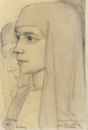 ArtDirect Jan Toorop 13x18 Gold Ornate Frame and Double Matted Museum Art Print Titled - Portrait of Treesje Westermann, Mother Therese Huf Van Bethania (1927)