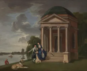 ArtDirect Johan Joseph Zoffany 18x15 Gold Ornate Frame and Double Matted Museum Art Print Titled - David Garrick and His Wife by His Temple to Shakespeare, Hampton (ca. 1762)