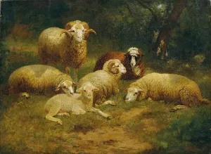 ArtDirect Johann Baptist Hofner 18x14 Gold Ornate Frame and Double Matted Museum Art Print Titled - Sheep (1870)