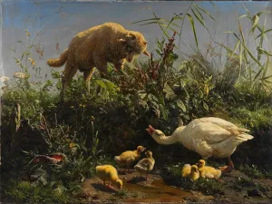 ArtDirect Johann Baptist Hofner 24x19 Gold Ornate Framed and Double Matted Museum Art Print Titled: The Peace-Breaker (1860)