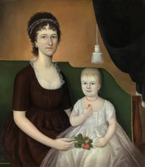 ArtDirect Joshua Johnson 15x17 Gold Ornate Frame and Double Matted Museum Art Print Titled - Elizabeth Grant Bankson Beatty (Mrs. James Beatty) and Her Daughter Susan (C. 1805)