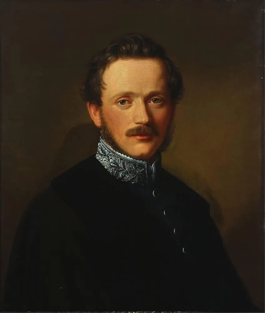 ArtDirect Karl Jakob Theodor Leybold 15x17 Gold Ornate Frame and Double Matted Museum Art Print Titled - Portrait of Friedrich Freiherr Von Koenig-Warthausen