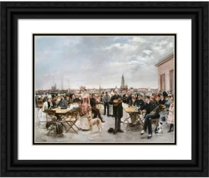 ArtDirect Louis Van Engelen 24x19 Black Ornate Framed and Double Matted Museum Art Print Titled: The Cafe Belvedere, Antwerp (1887)