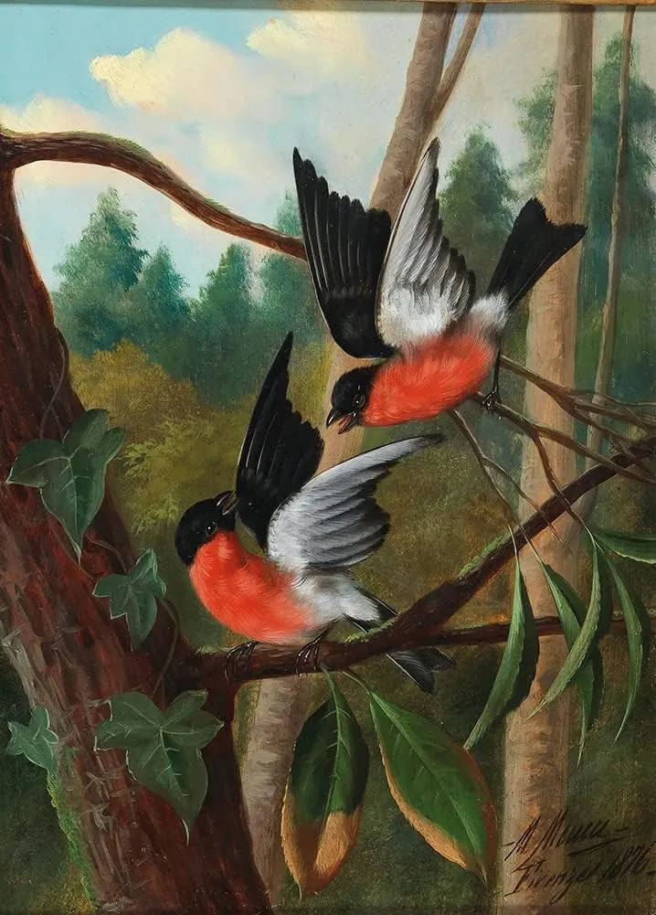 ArtDirect Michelangelo Meucci 18x24 Black Ornate Framed and Double Matted Museum Art Print Titled: Two Birds in a Dispute