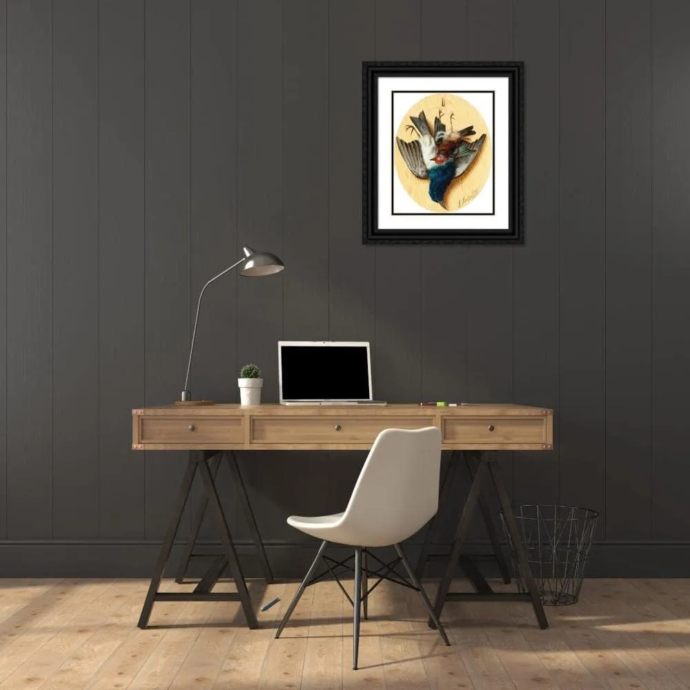 ArtDirect Michelangelo Meucci 20x24 Black Ornate Framed and Double Matted Museum Art Print Titled: Still Life with Songbirds II