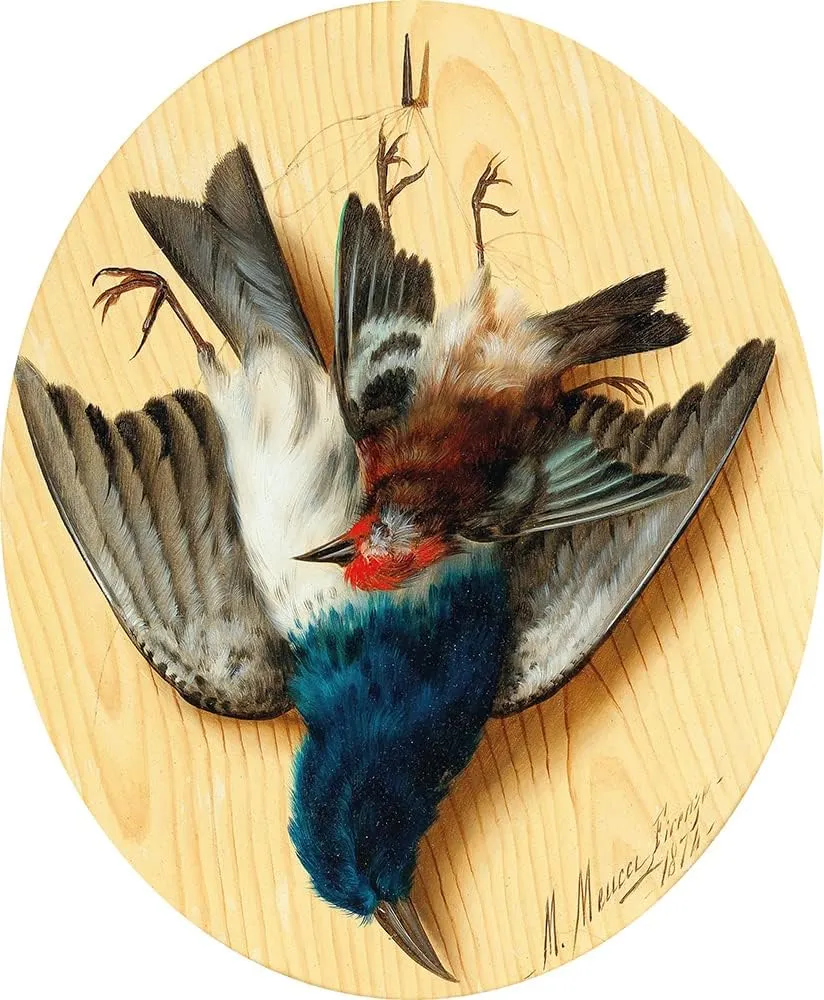 ArtDirect Michelangelo Meucci 20x24 Black Ornate Framed and Double Matted Museum Art Print Titled: Still Life with Songbirds II