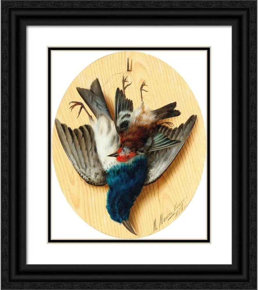 ArtDirect Michelangelo Meucci 20x24 Black Ornate Framed and Double Matted Museum Art Print Titled: Still Life with Songbirds II