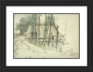 ArtDirect Millet, Jean-Francois 24x19 Black Ornate Framed Art Print with Double Matting Titled: Surroundings of Vichy House Near the Water