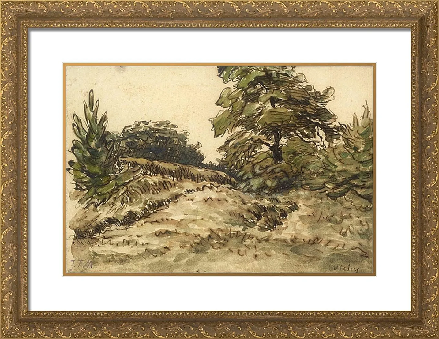 ArtDirect Millet, Jean-Francois 24x19 Gold Ornate Framed Art Print with Double Matting Titled: Upward Path Near Vichy