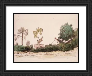 ArtDirect Millet, Jean-Francois 24x20 Black Ornate Framed Art Print with Double Matting Titled: Farm Near Vichy
