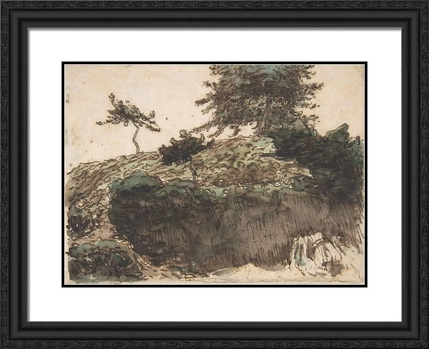 ArtDirect Millet, Jean-Francois 24x20 Black Ornate Framed Art Print with Double Matting Titled: Landscape Vichy I