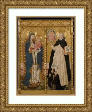 ArtDirect Pedro García de Benavarre 19x24 Gold Ornate Framed and Double Matted Museum Art Print Titled: Apocalyptic Virgin and Saint Vincent Ferrer with Two Donors (Circa 1456)