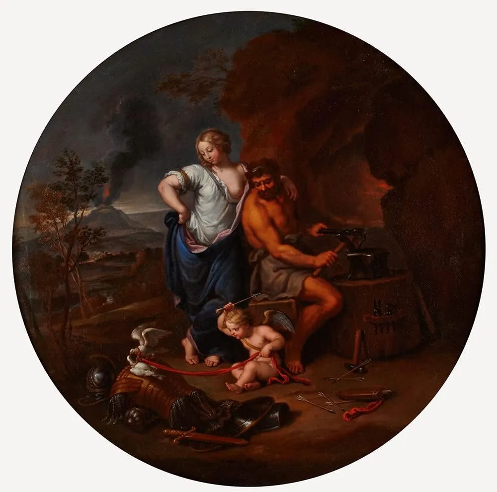 ArtDirect Pierre Mignard 20x20 Black Ornate Framed and Double Matted Museum Art Print Titled: Venus and Vulcain (17th Century)