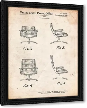 ArtDirect PP421-Vintage Parchment Eames Upholstered Chair Patent Poster 36x48 Huge Black Ornate Wood Framed Canvas Giclee Art by Borders, Cole