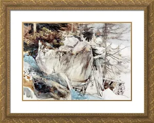 ArtDirect Ruskin, John 24x20 Gold Ornate Framed Art Print with Double Matting Titled: Mountain Rock and Alpine Rose