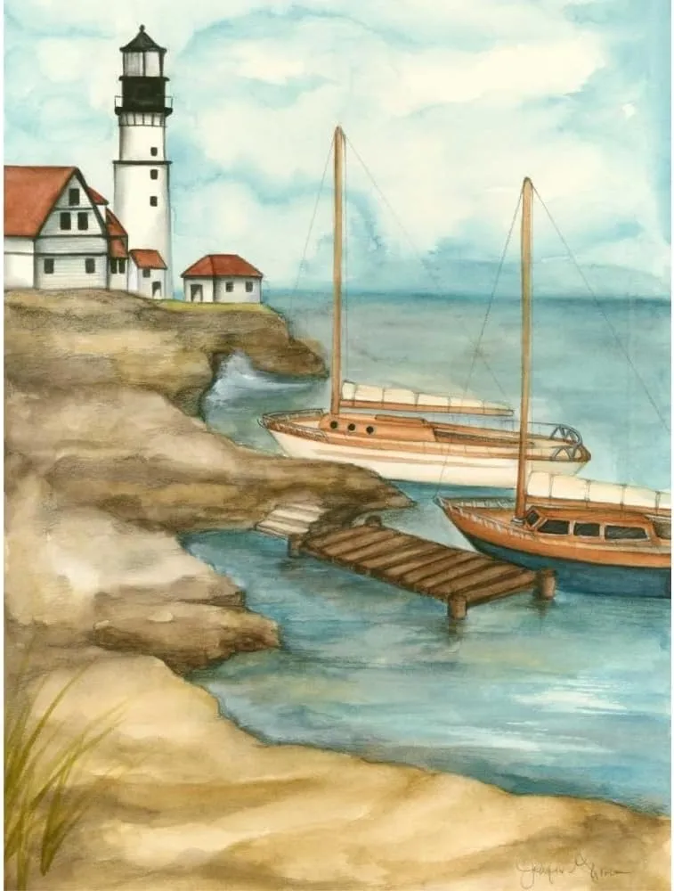 ArtDirect Shoreline Dock I 19x24 Black Ornate Wood Framed Canvas Giclee Art by Goldberger, Jennifer