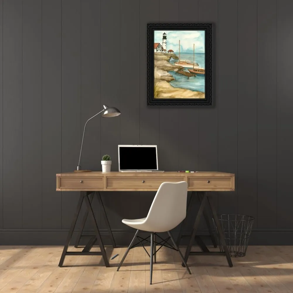ArtDirect Shoreline Dock I 19x24 Black Ornate Wood Framed Canvas Giclee Art by Goldberger, Jennifer