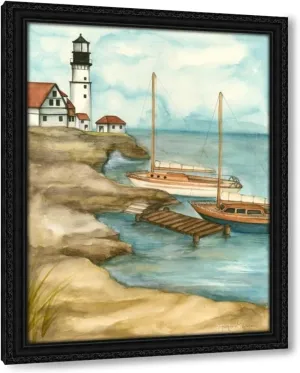 ArtDirect Shoreline Dock I 19x24 Black Ornate Wood Framed Canvas Giclee Art by Goldberger, Jennifer