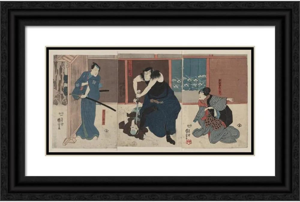ArtDirect Utagawa Kuniyoshi 18x11 Black Ornate Frame and Double Matted Museum Art Print Titled: Igami No Gonta Gonta Nyobo Kosen Shume Kokingo (1848)