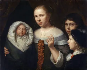 ArtDirect Wallerant Vaillant 18x15 Gold Ornate Frame and Double Matted Museum Art Print Titled - Portrait of a Young Woman with Three Children (1650-1677)