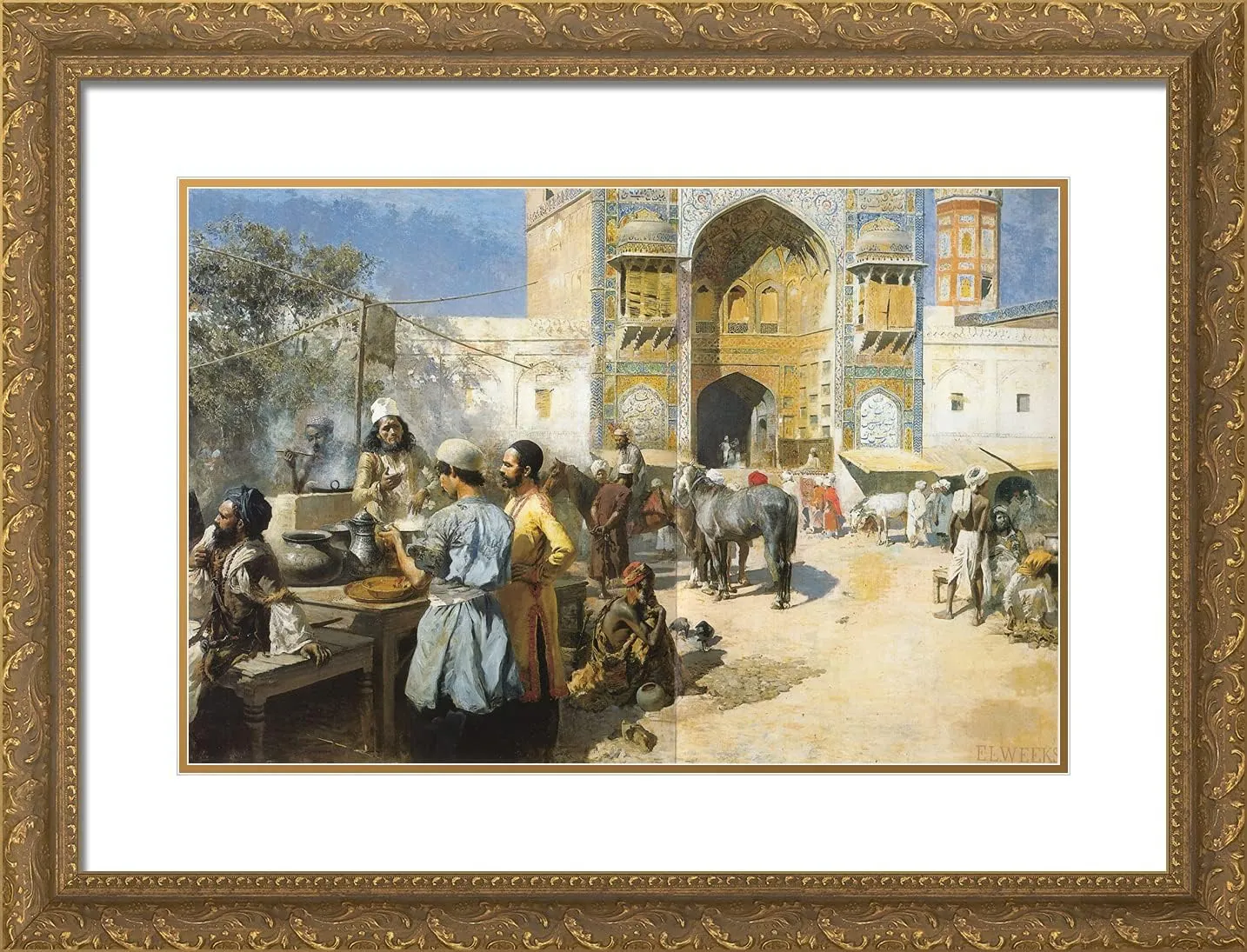 ArtDirect Weeks, Lord Edwin 24x19 Gold Ornate Framed Art Print with Double Matting Titled: An Open Air Restaurant Lahore