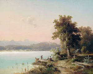 ArtDirect Wilhelm Lichtenheld 18x15 Gold Ornate Frame and Double Matted Museum Art Print Titled - Game on Lake Chiemsee with a View of the Herreninsel in the Early Morning (1874)