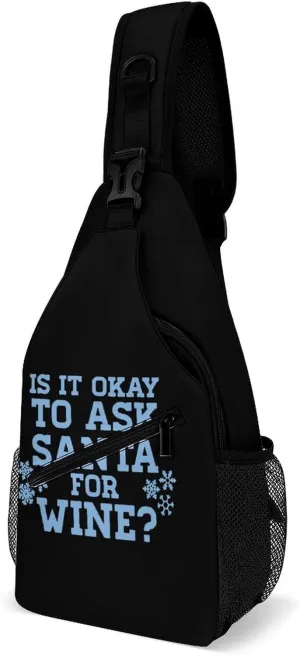 Ask Santa For Wine Chest Bag for Men Backpack Crossbody Sling Bags Travel Daypack for Outdoors Hiking