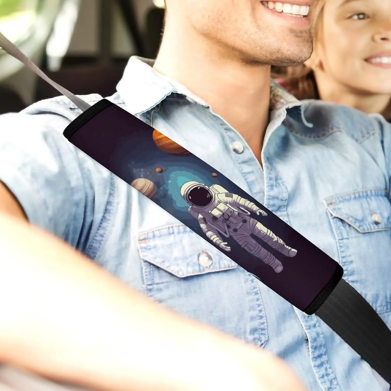 Astronaut Solar System Planets Auto Seat Belt Cover 2PCS Universal Car Seat Belt Shoulder Protector Pad, Protect Your Shoulders and Neck for Car Seat Belt, Shoulder Bag, Backpack
