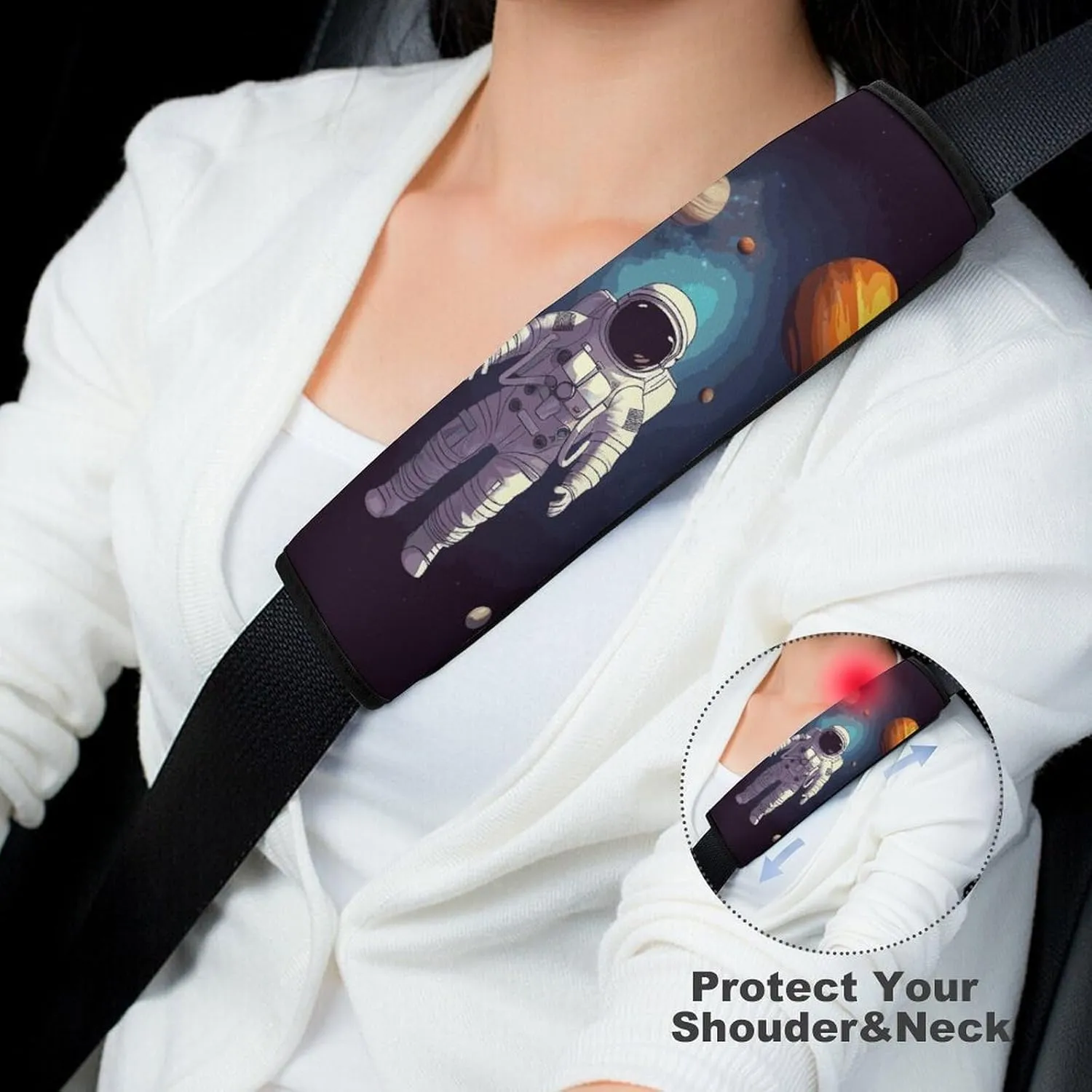 Astronaut Solar System Planets Auto Seat Belt Cover 2PCS Universal Car Seat Belt Shoulder Protector Pad, Protect Your Shoulders and Neck for Car Seat Belt, Shoulder Bag, Backpack