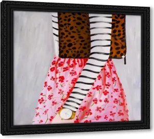 Atelier B Art Studio 22x20 Black Ornate Framed Canvas Art Print Titled: Fashionable Woman with a Leopard Bag (71_BEG-COA-131)