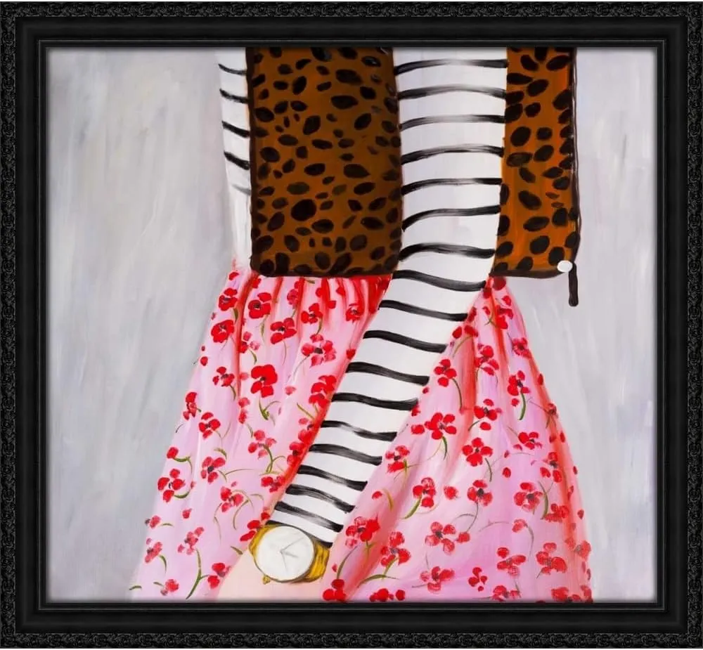 Atelier B Art Studio 22x20 Black Ornate Framed Canvas Art Print Titled: Fashionable Woman with a Leopard Bag (71_BEG-COA-131)
