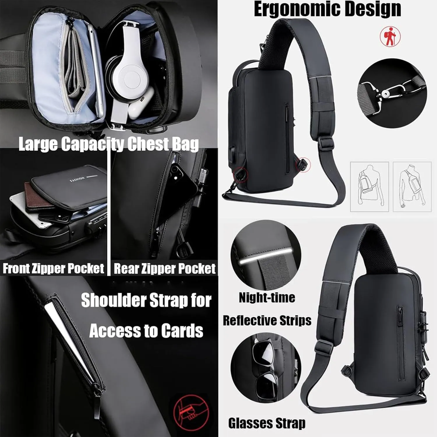 Auricz Bag, Auricz Sling Bag, New Carbon Fiber Streamline Anti-Theft Sling Bags, Charging Sport Sling Shoulder Bags