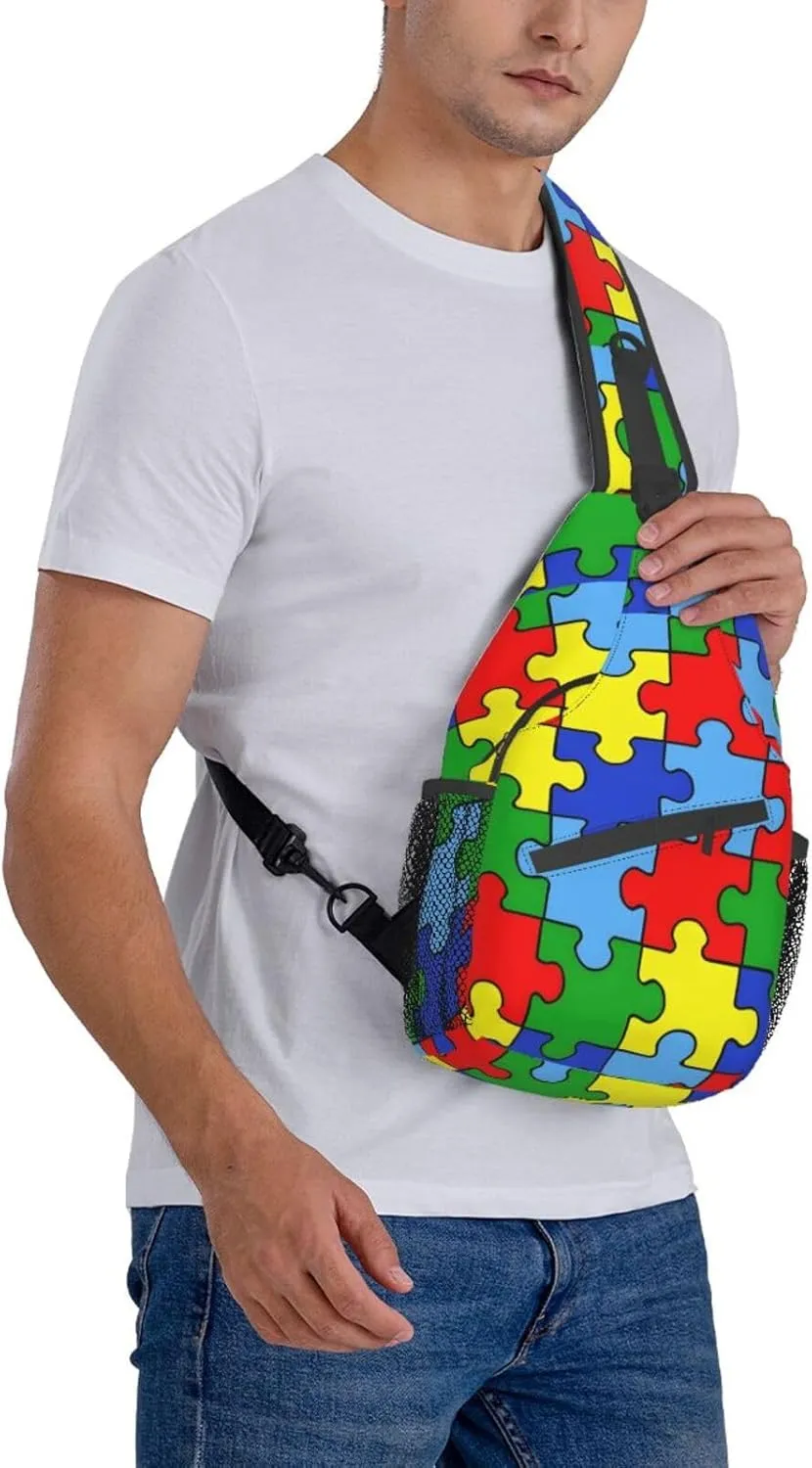 Autism Awareness Bag Crossbody Sling Backpack Travel Hiking Daypack Autism Chest Bags Shoulder Bag For Women Men