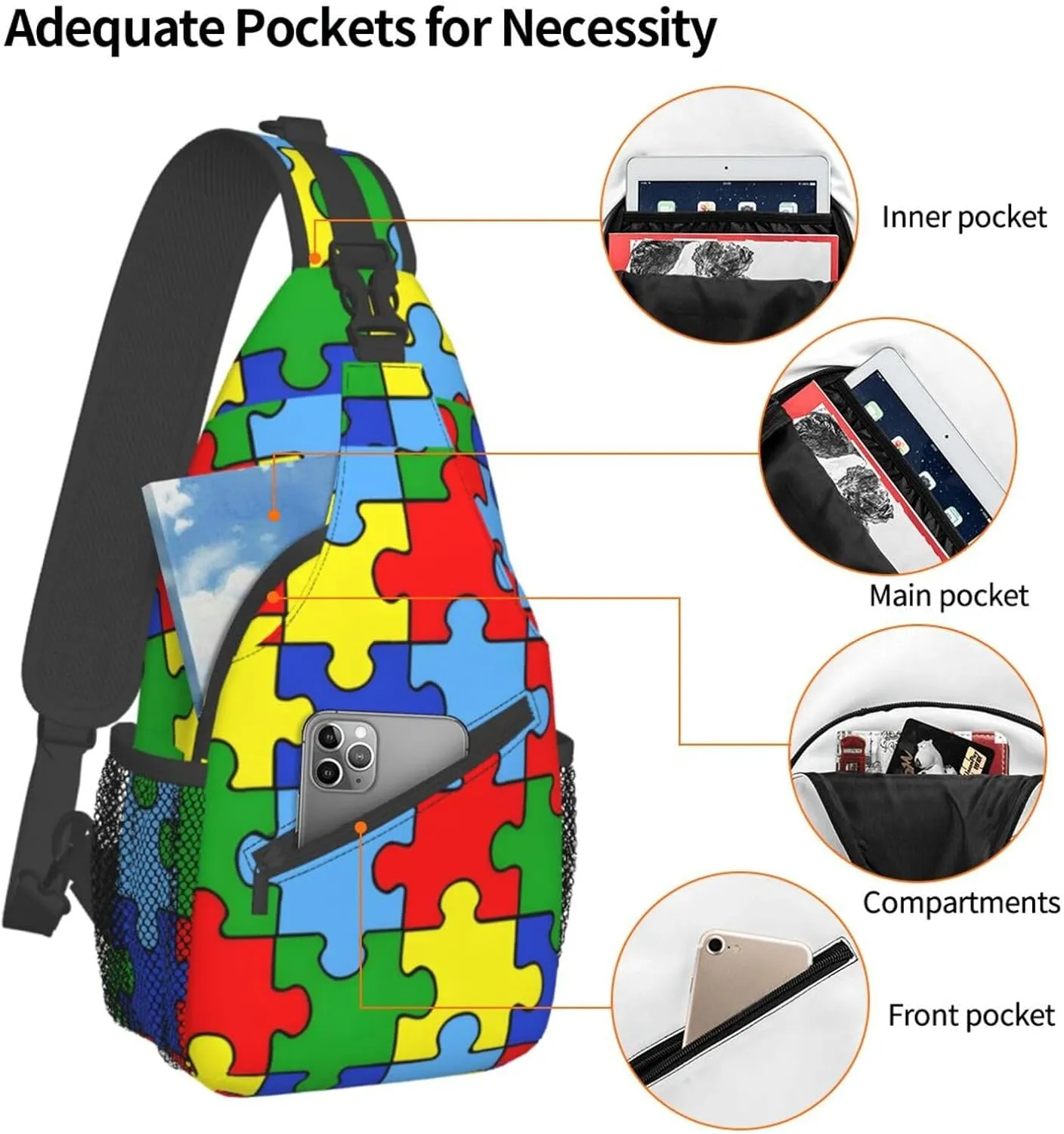 Autism Awareness Bag Crossbody Sling Backpack Travel Hiking Daypack Autism Chest Bags Shoulder Bag For Women Men