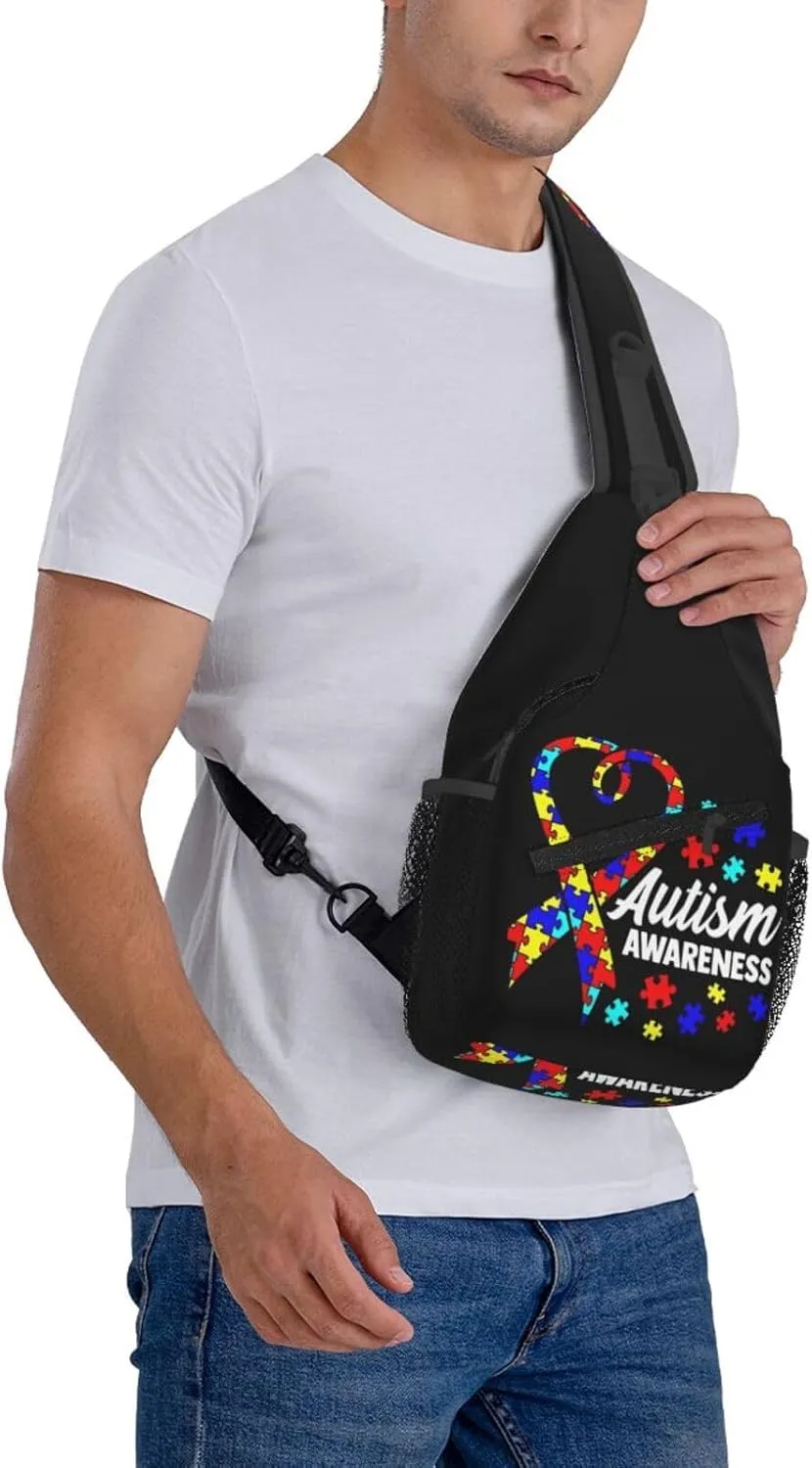 Autism Awareness Sling Bag Cute Crossbody Backpack Shoulder Chest Bags for Men Women Cycling Travel Walking