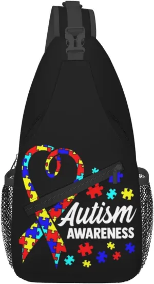 Autism Awareness Sling Bag Cute Crossbody Backpack Shoulder Chest Bags for Men Women Cycling Travel Walking